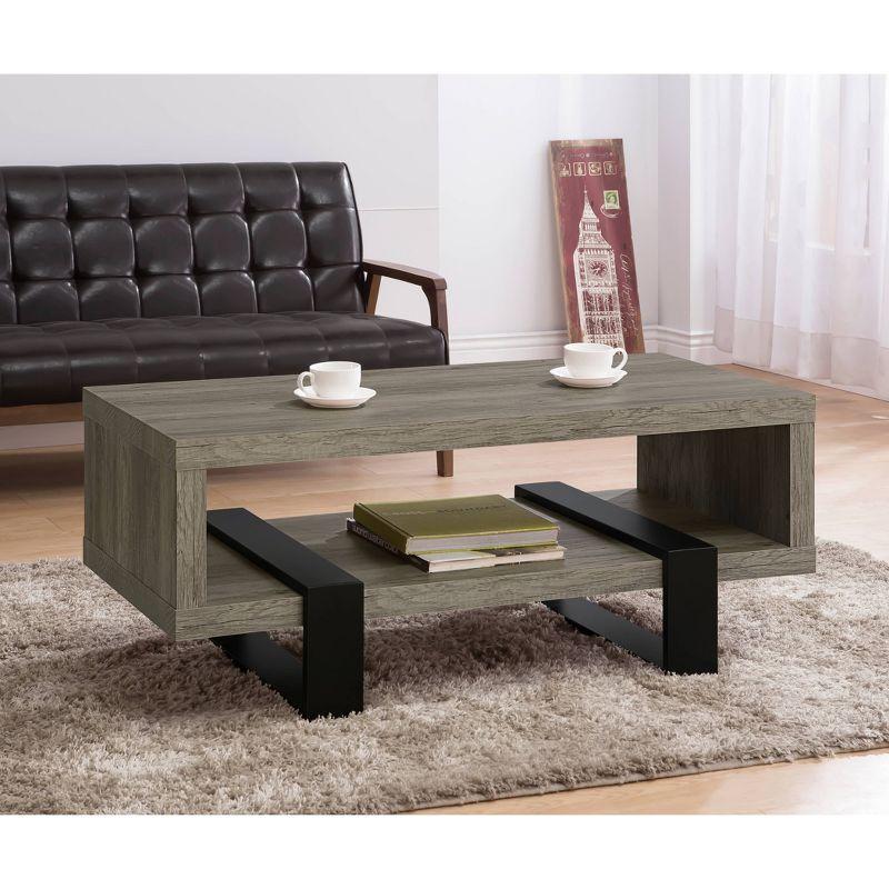 Dinard Wood Coffee Table Gray Driftwood/Black - Coaster: Sleek Two-Tier & Geometric Legs