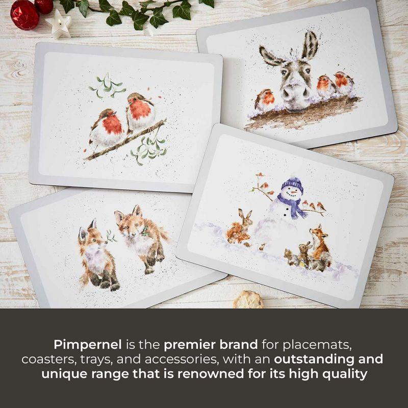 Pimpernel Wrendale Designs Christmas Placemats (Set of 6) - Cork-Backed, Heat-Resistant Table Mats (12" x 9") - Decorative Holiday Placemats