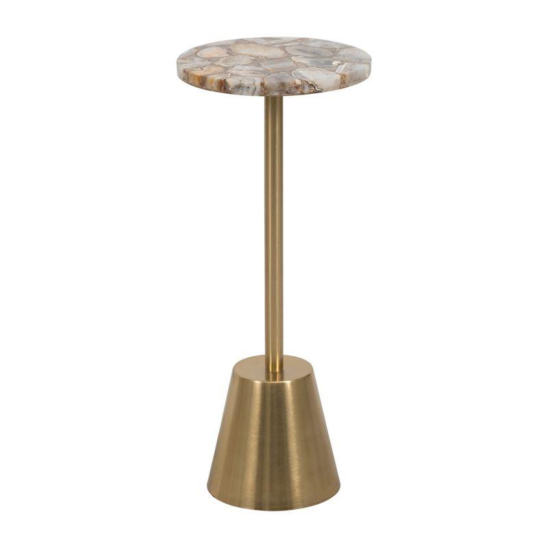 Gold Agate Top Round Metal Accent Table, 24"