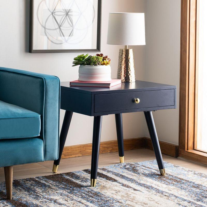 Transitional Blue Square Wood & Metal End Table with Drawer