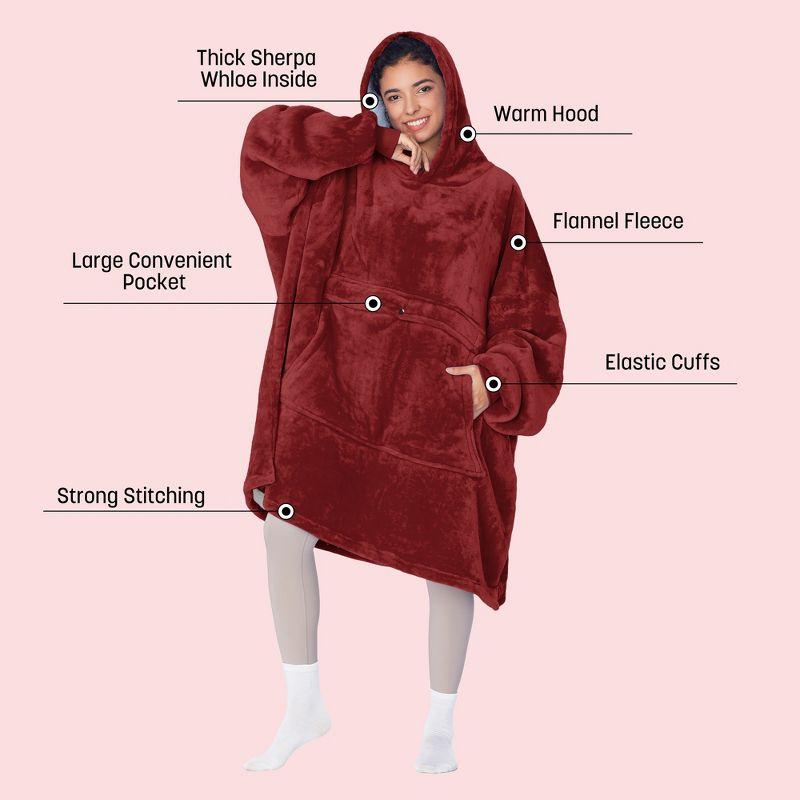 Womens Oversized Flannel Blanket Hoodie Sweatshirt, Plush Fleece Lined Lounging Pullover, Christmas Gift for Women (Dark Red) - Catalonia