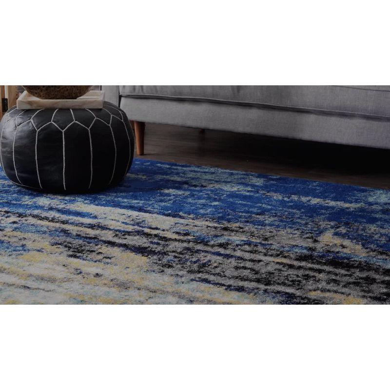 Braided Blue Abstract Motif Synthetic Runner Rug, 2'8"x8'