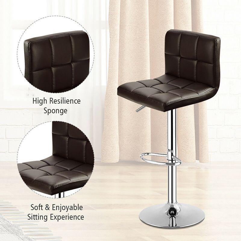 Costway Set of 2 Bar Stools Adjustable PU Leather Swivel Kitchen Counter Bar Chair Brown