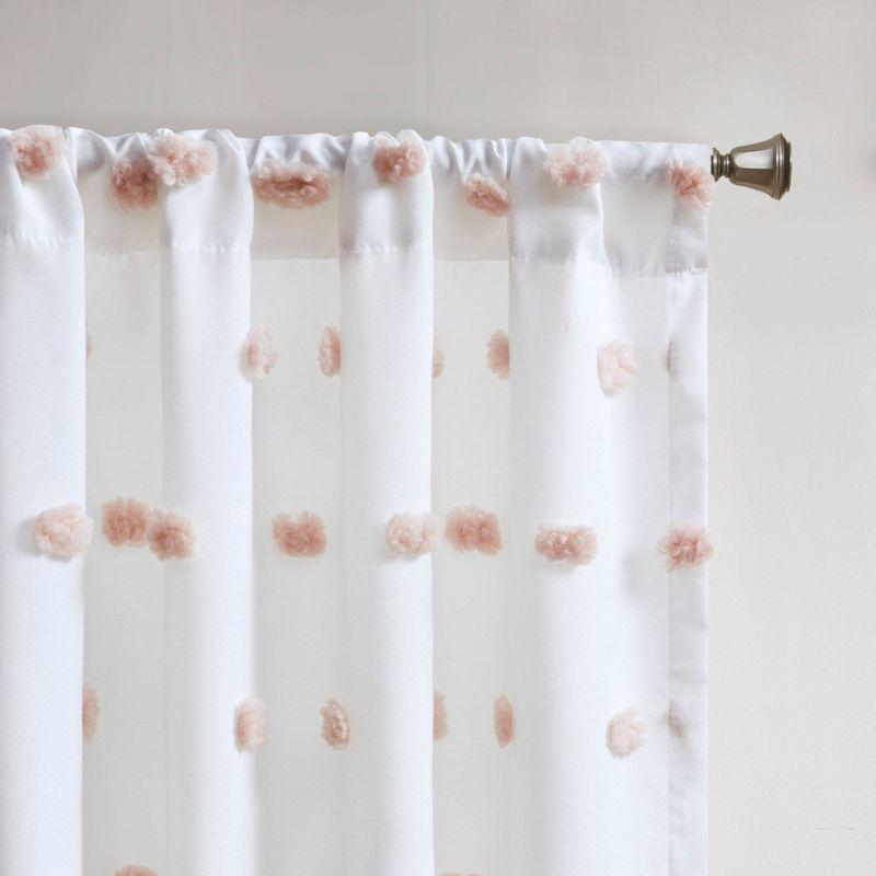 Ashley Pom Pom Embellished Sheer Window Curtain Panel Blush