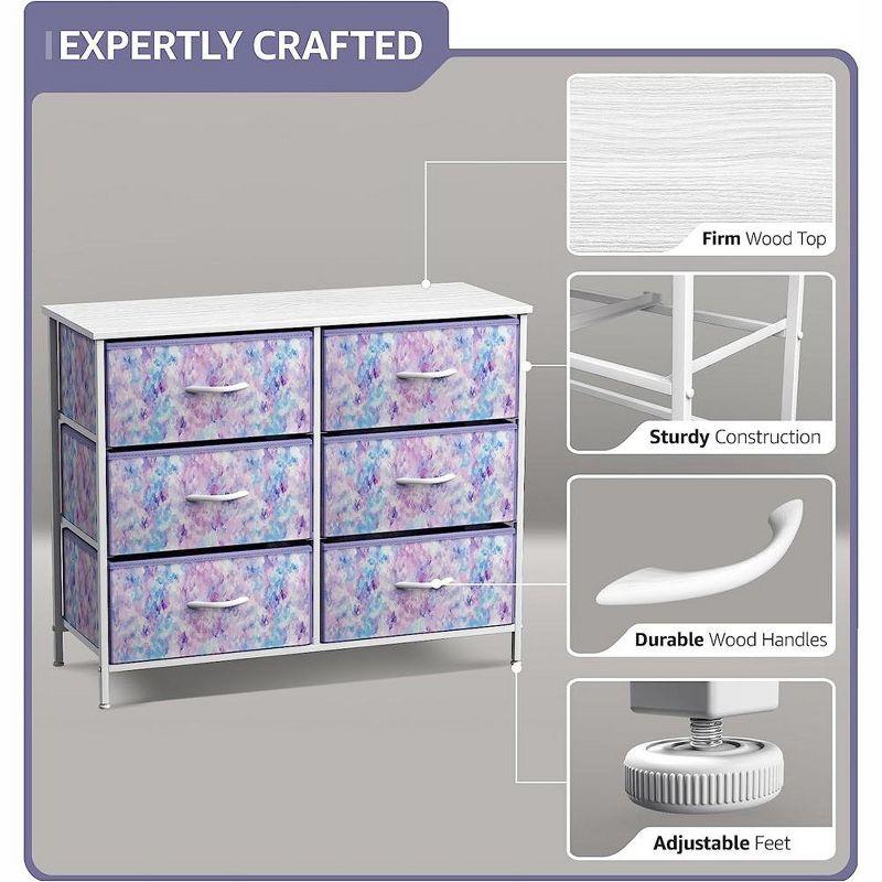 Watercolor Blue-Purple 6-Drawer Fabric Dresser with Steel Frame