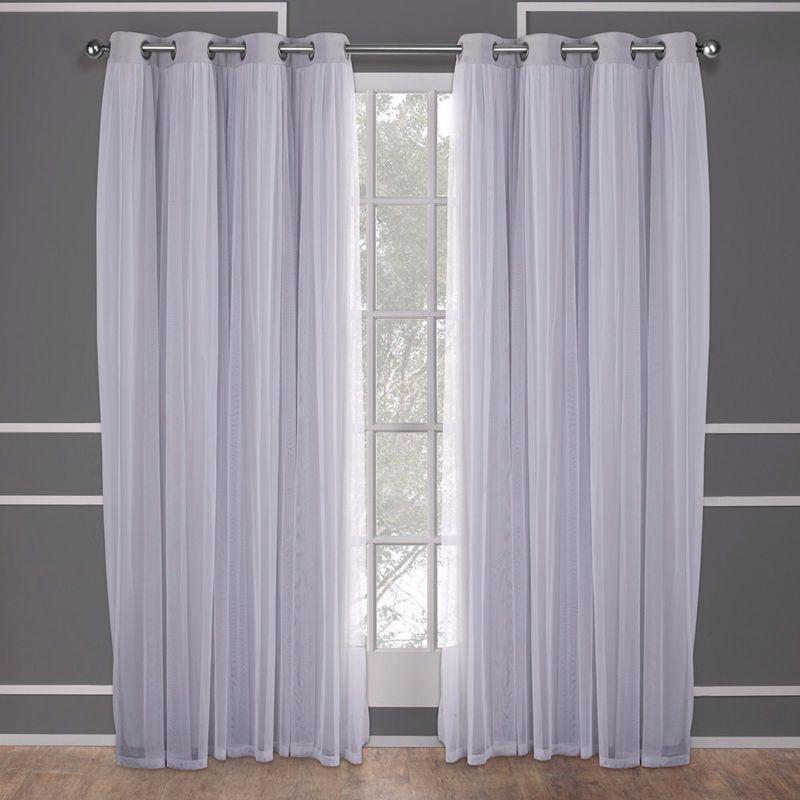 Set of 2 (63"x52") Caterina Layered Solid Blackout with Sheer Top Curtain Panels Gray - Exclusive Home: Thermal Insulated