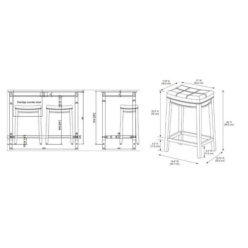 3pc Claridge Backless Stools Counter Height Dining Set Natural - Linon: Rustic Acacia Wood, Linen Upholstery
