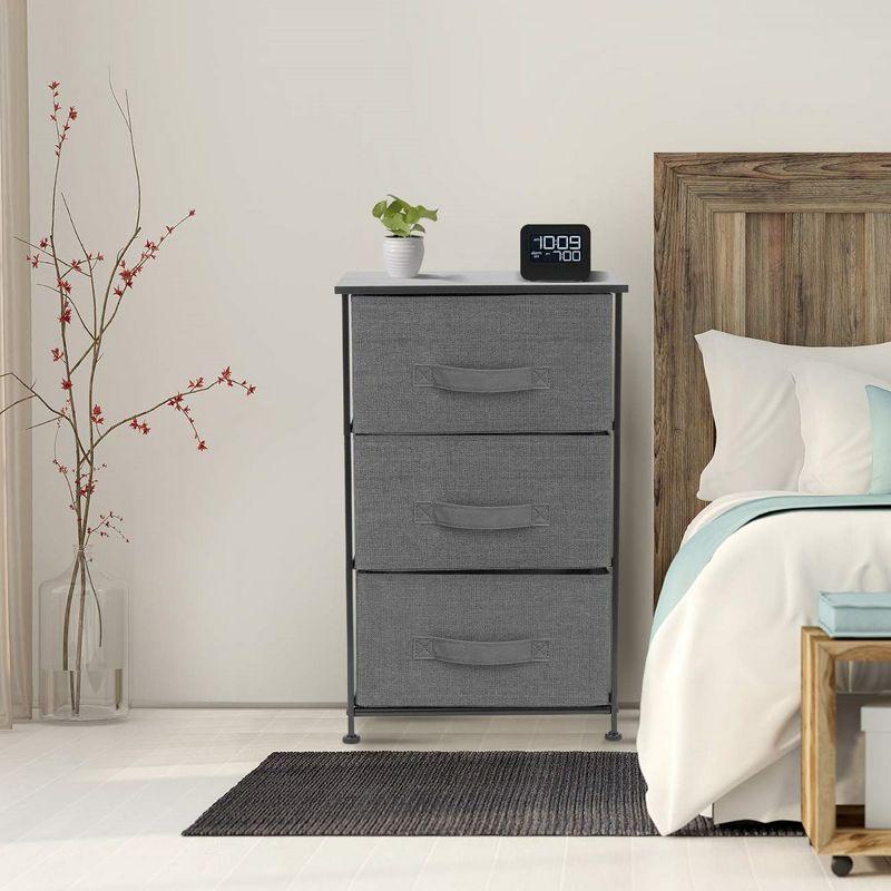 Compact Steel-Framed Nightstand with 3 Soft-Close Fabric Drawers