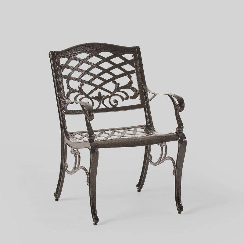 Hallandale Sarasota 7pc Cast Aluminum Dining Set - Hammered Bronze - Christopher Knight Home: Weather-Resistant, 6 Arm Chairs