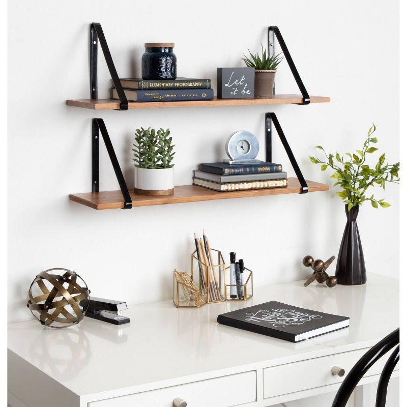 Kate & Laurel All Things Decor 27" x 8.3" 2pc Solomon Wooden Shelf Set Brown/Black: Metal Frame, No Assembly Required