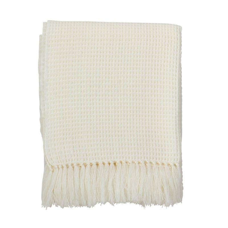 50"x60" Throw Blanket Off White - Saro Lifestyle: Cozy Polyester Basket Weave, Hand Washable