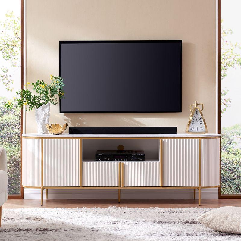 SinCiDo 70" Luxury TV Stand w/Faux Marble Top, Modern TV Console for TVs Up to 80 inches, Off White