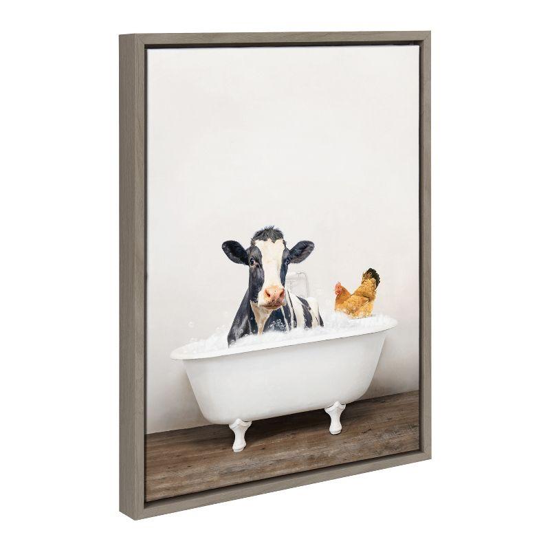18" x 24" Sylvie Cow and Chicken in Rustic Bath Frame Canvas by Amy Peterson Gray - Kate & Laurel All Things Decor