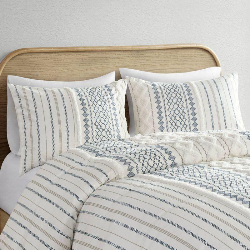 Imani Navy and White Cotton King Duvet Cover Set