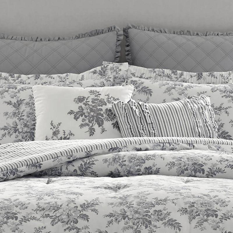 Laura Ashley Laura Ashley Annalise Floral Grey Cotton Bonus Comforter Set