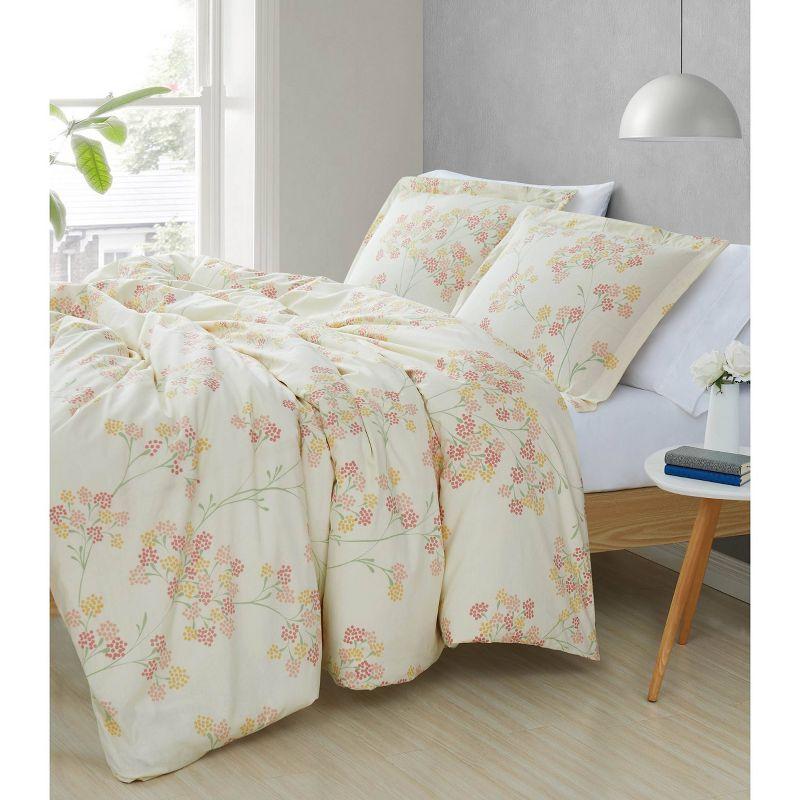 Ivory Cotton Floral Reversible Full Comforter Set