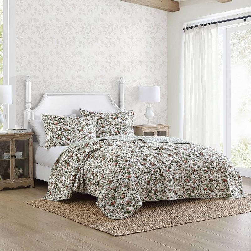 Twin Green Floral Cotton Reversible Quilt Set