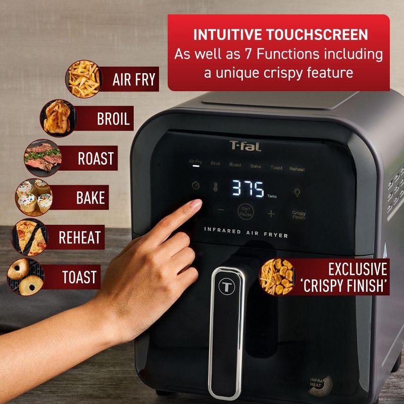 T-fal 6.3 Quart Infrared Air Fryer, 7-In-1 Cooking Functions, Digital Touch Screen, Black
