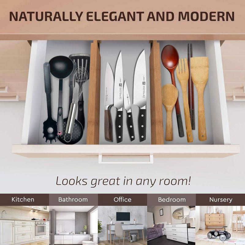 4-Pack Adjustable Bamboo Drawer Dividers – 16" to 22" Expandable Drawer Organizers for Kitchen, Bedroom, Bathroom, or Office - 2.6" Tall