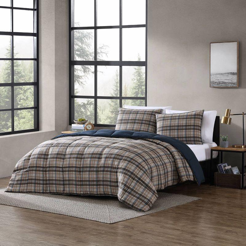 Eddie Bauer Rugged Plaid Brown Microsuede Reversible Duvet Cover Set