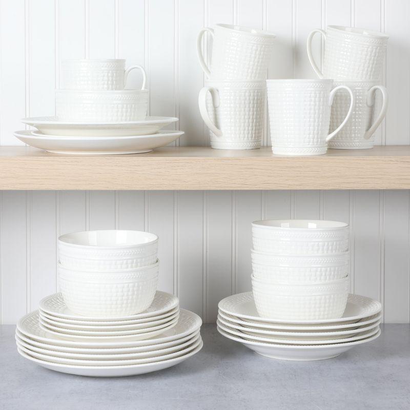 Martha Stewart 30 Piece Basket Weave New Bone China Embossed Porcelain Dinnerware Set