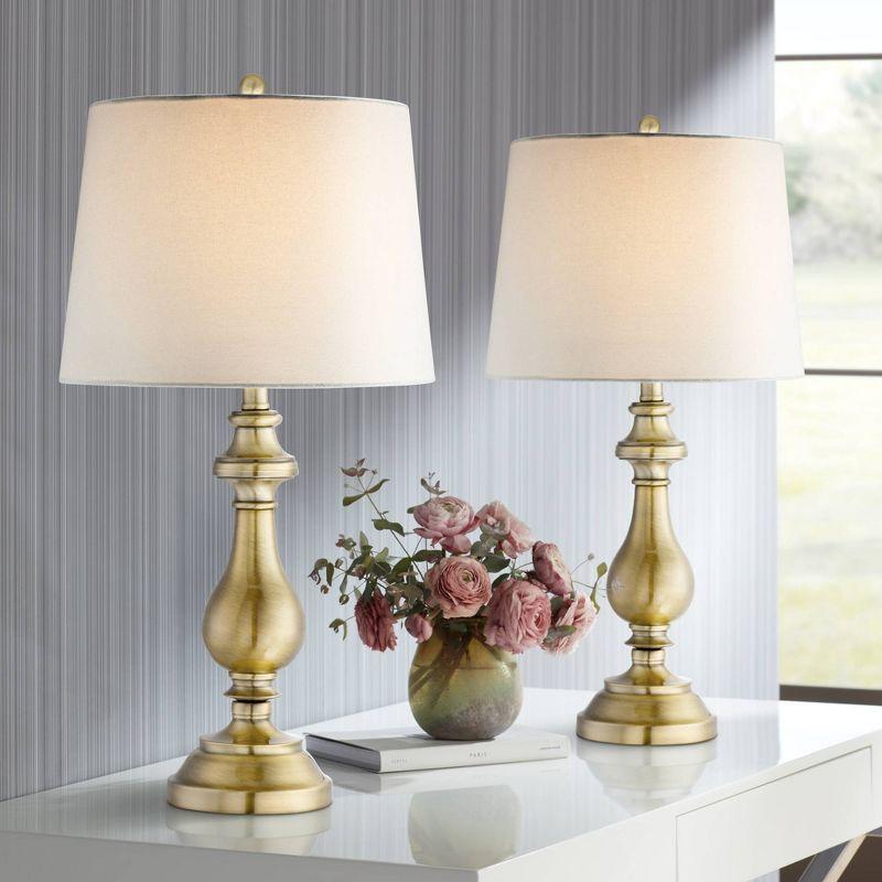 Regency Hill Fairlee Traditional Table Lamps 26" High Set of 2 Antique Brass Metal Candlestick White Fabric Drum Shade for Bedroom Living Room Bedside