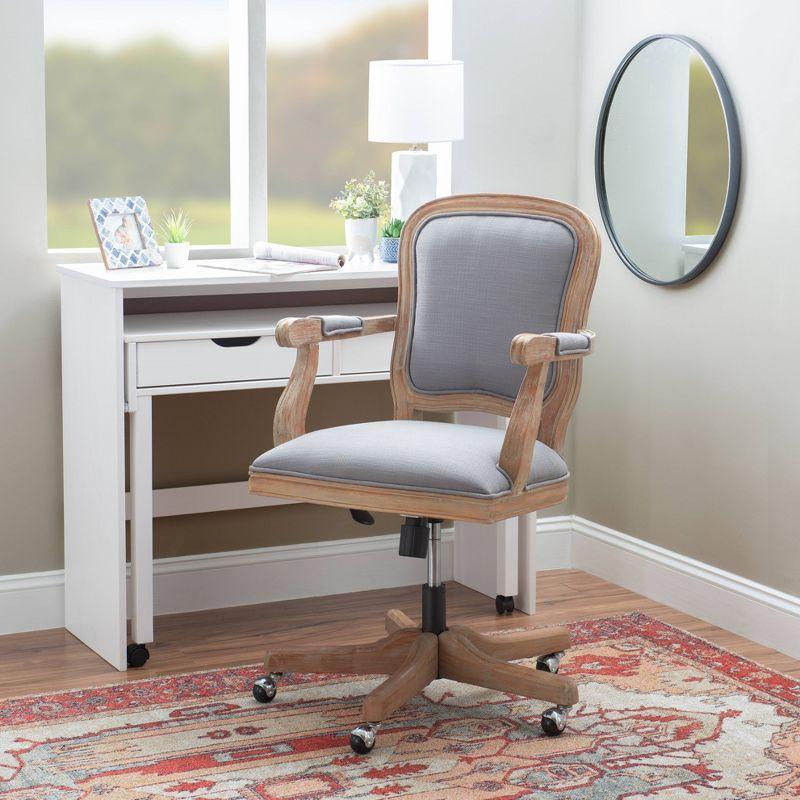 Linon Maybell Traditional Swivel Office Desk Chair Light Gray: Ergonomic, Wooden Frame, Foam Padded