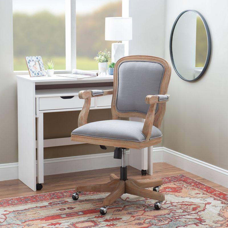 Rustic Gray Fabric Swivel Office Chair with Wood Accents