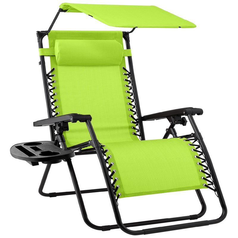 Lime Green Steel Zero Gravity Recliner with Canopy and Tray