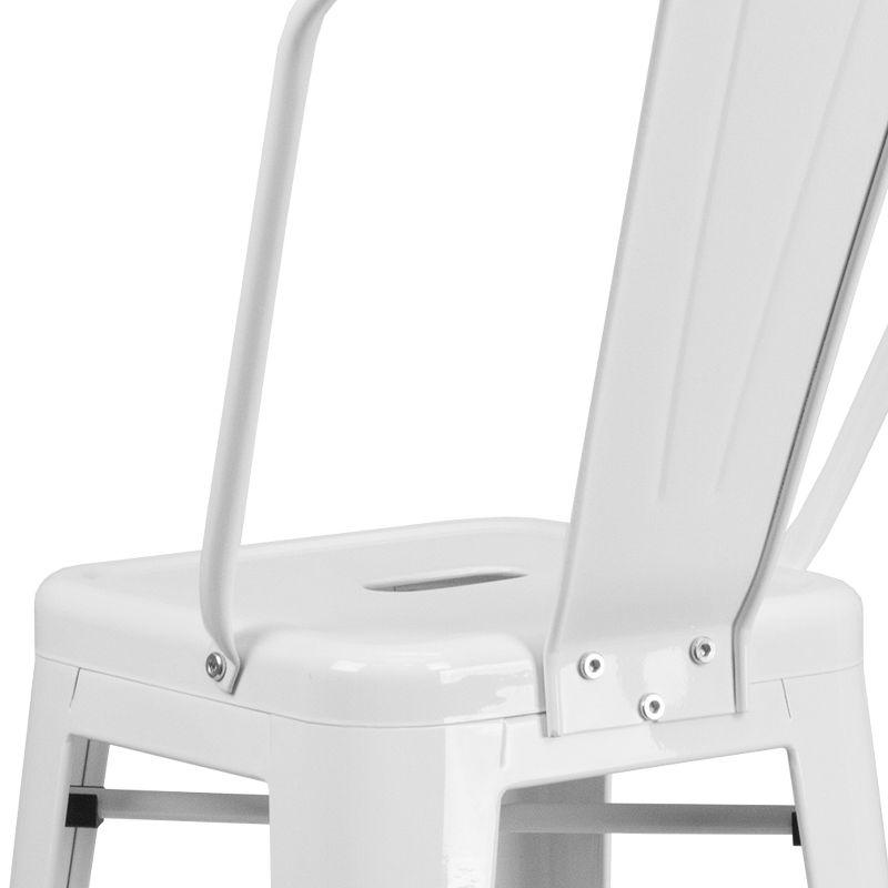 Merrick Lane White 30" High Metal Bar Height Stool with Removable Back for Indoor-Outdoor Use
