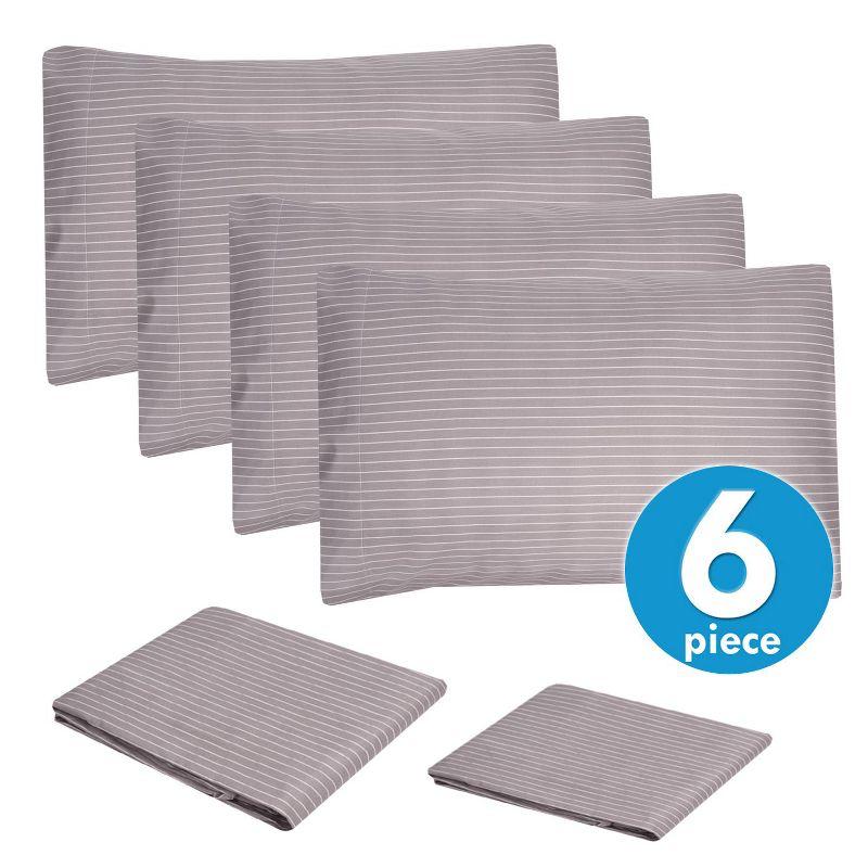 6 Piece Pinstripes Printed Sheet Set, Deluxe Ultra Soft 1500 Series, Double Brushed Microfiber by Sweet Home Collection®- Full, Gray