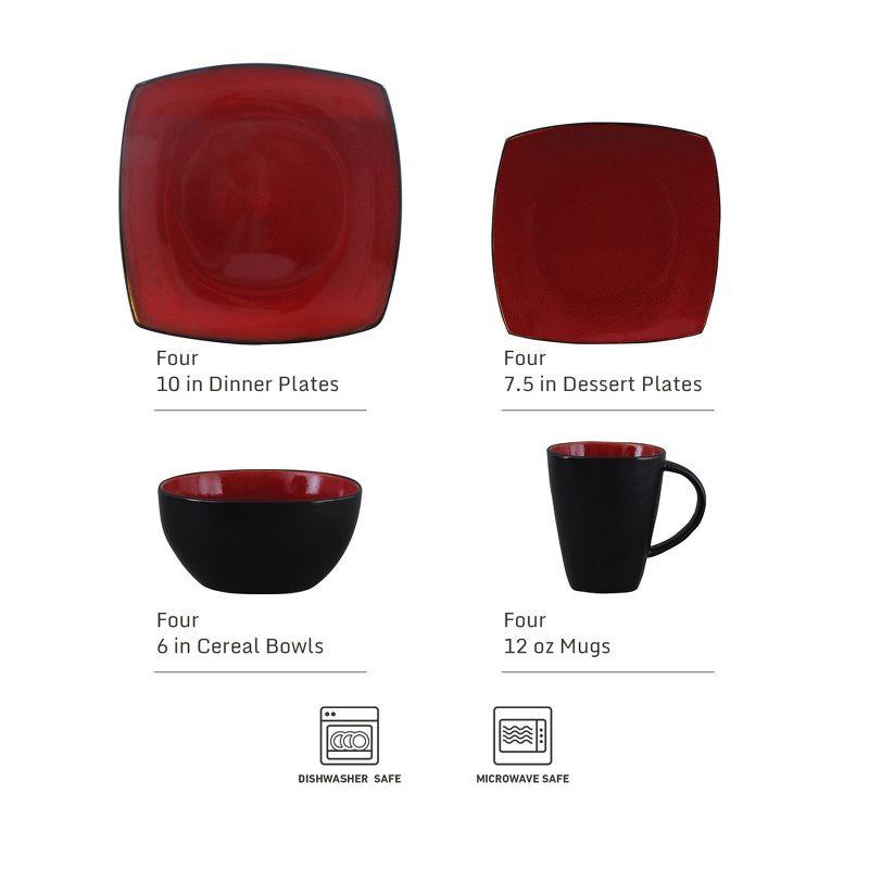Gibson Soho Lounge Square 16-Piece Stoneware Dinnerware Set Green