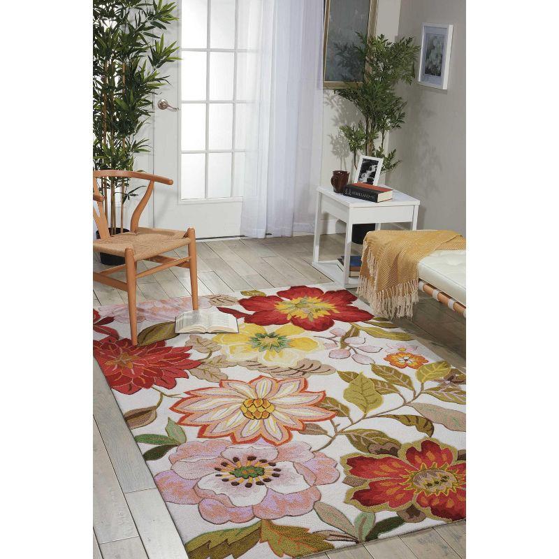 Ivory Floral Tufted Large Synthetic Area Rug - Easy Care