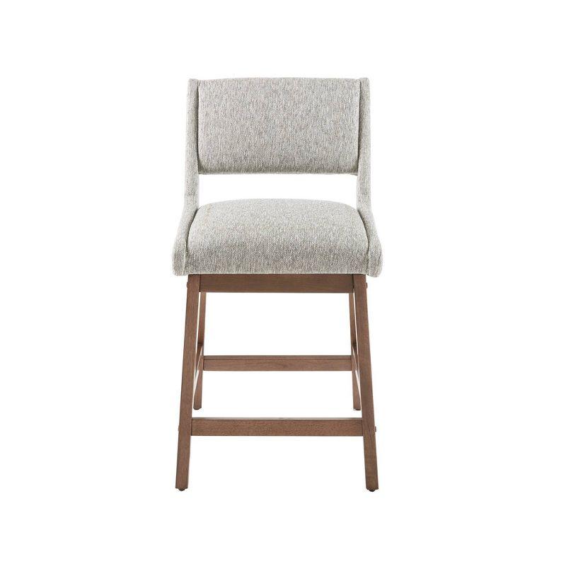 Light Gray Upholstered Counter Stool with Pecan Wood Legs