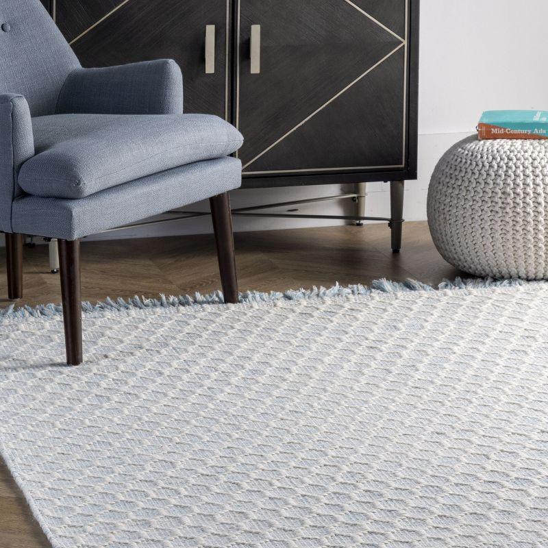 Nuloom Wylie Geometric 3x5 Wool Accent Indoor Area Rug for Living Room Bedroom Dining Room Entryway Kitchen, Baby Blue/Ivory
