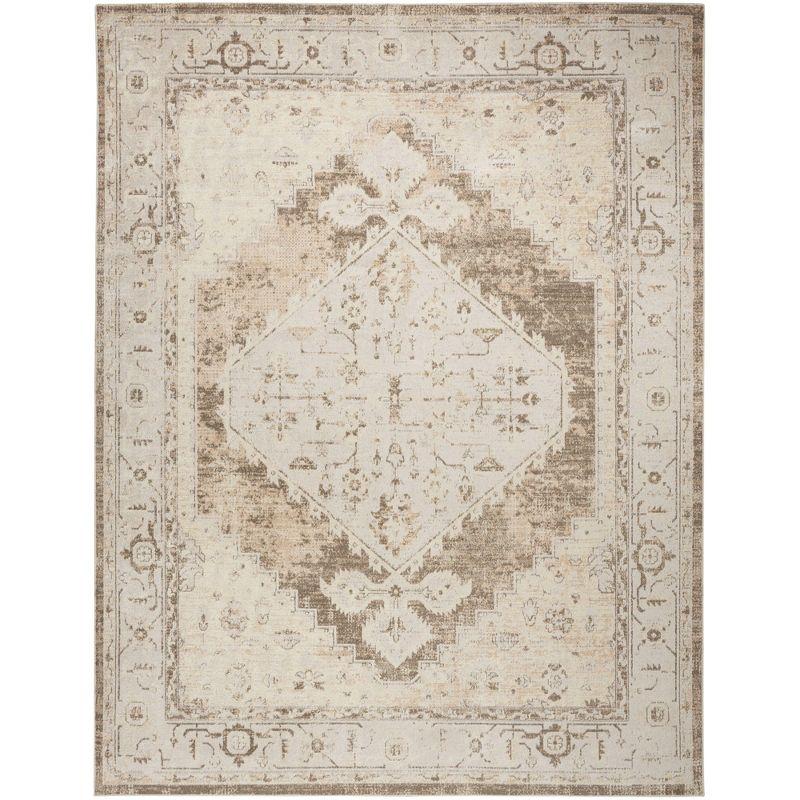 Haydel Oriental Machine Washable Power Loom Polyester Area Rug in Beige