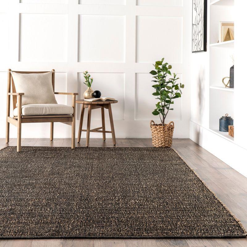 Nuloom 6x9 Elfriede Jute & Cotton Hand Woven Indoor Area Rug, Charcoal, Solid Rustic Farmhouse Style Natural Fiber Bedroom, Living Room,