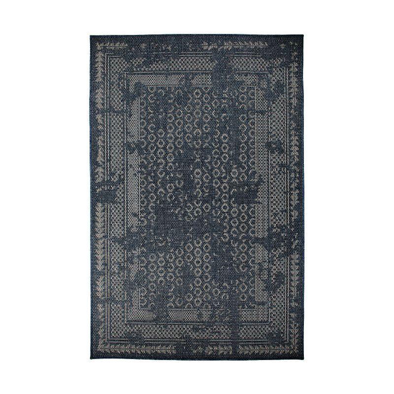 Blue Geometric Synthetic Flat Woven 5' x 7' Area Rug