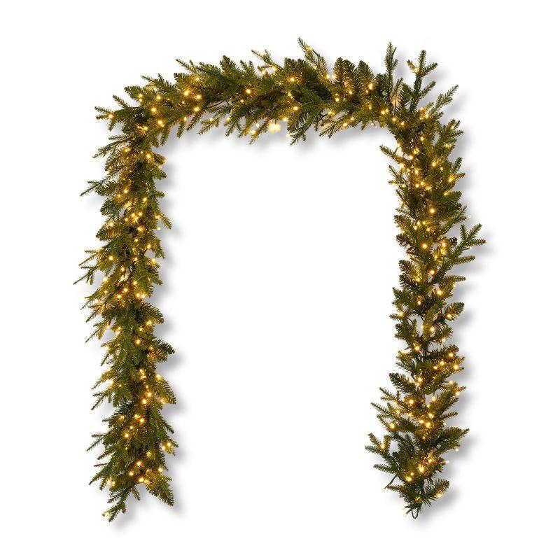 9' Dandan Flocked and Plug-In Pine Pre-Lit Garland with Lights