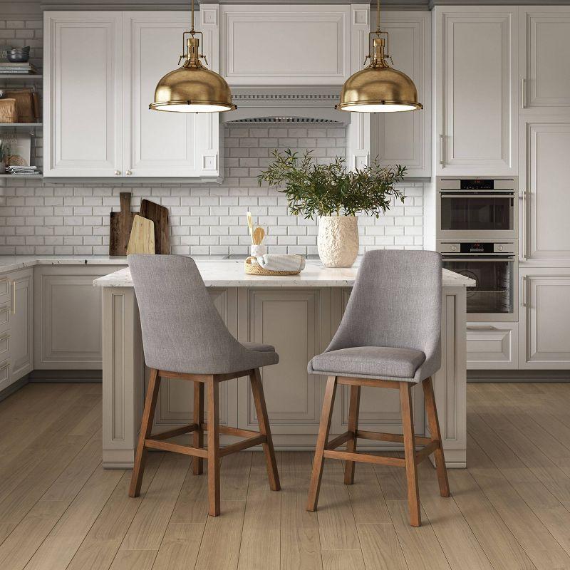 Boston High Back Light Gray Fabric Counter Barstools, Set of 2