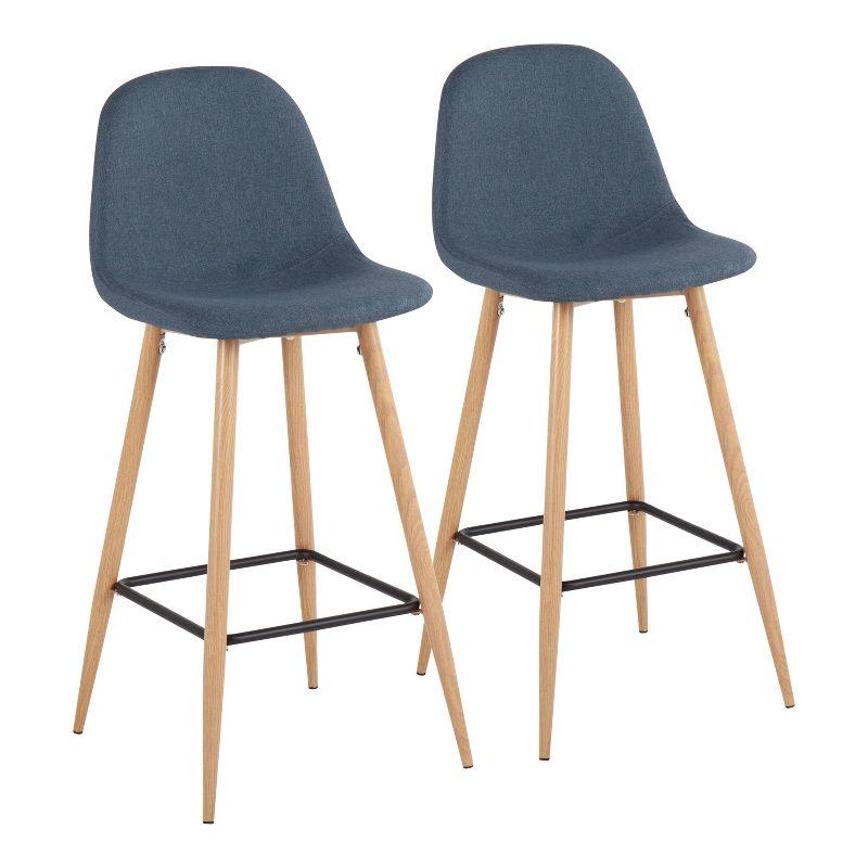 Set of 2 Pebble Metal Polyester Barstools Natural/Blue - LumiSource: Fixed Height, Footrest, Armless