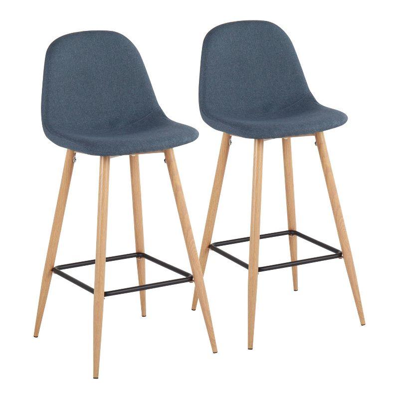 Blue Fabric and Metal Swivel Barstools, 39.25" Height, Set of 2