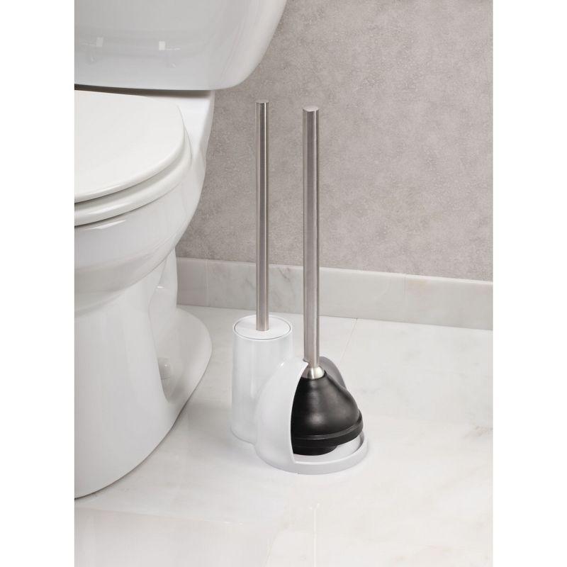 iDESIGN Toilet Brush with Holder and Plunger Set White