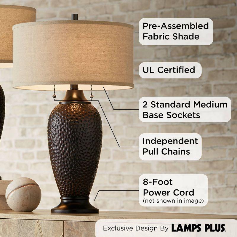 360 Lighting Cody Rustic Farmhouse Table Lamps 26" High Set of 2 Hammered Oiled Bronze Oatmeal Linen Drum Shade for Bedroom Living Room Bedside House