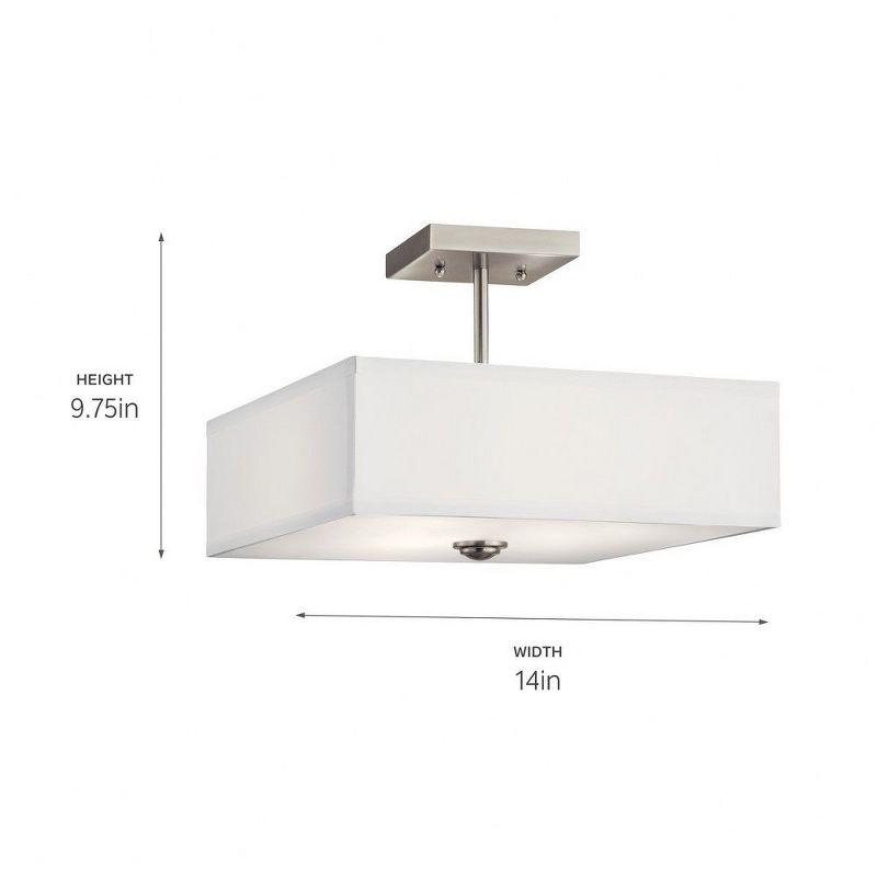 Shailene 14" 3 Light Square Semi Flush with Satin Etched White Diffuser and White Microfiber Shade in Brushed Nickel