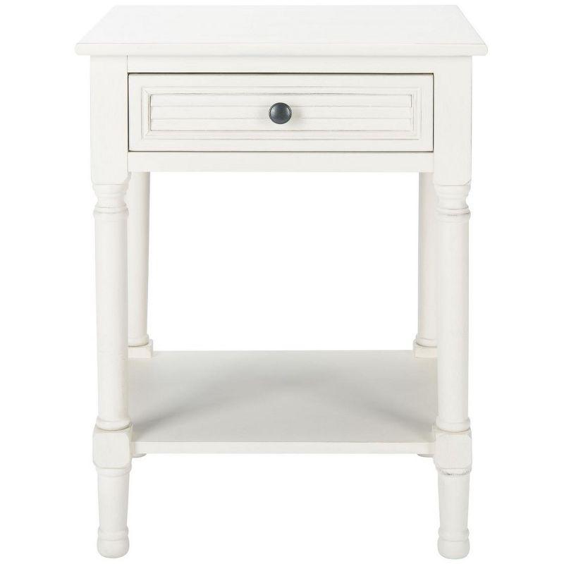 Tate Distressed White Wood Accent Table with Carved Details