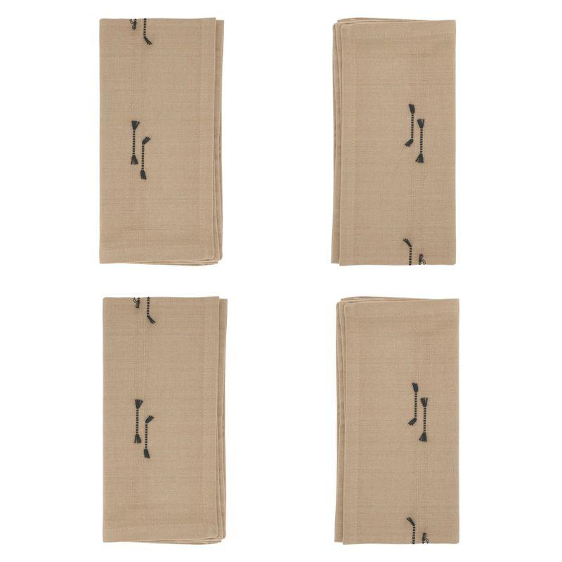 Natural Cotton Fringe Line Design Table Napkins Set of 4