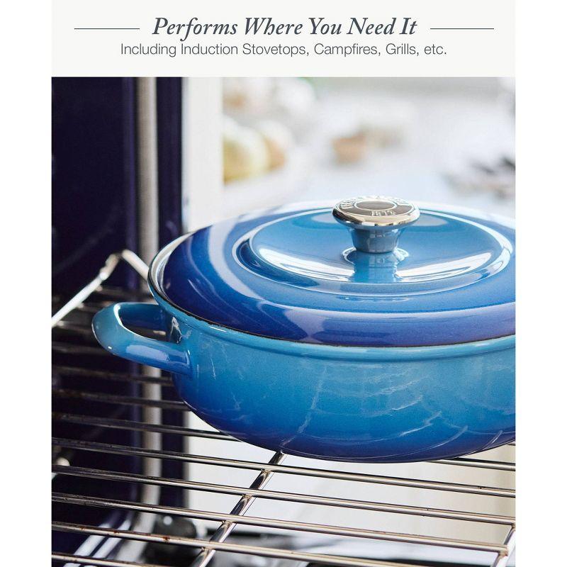 Azure Blue Enameled Cast Iron Round Casserole Braiser with Lid