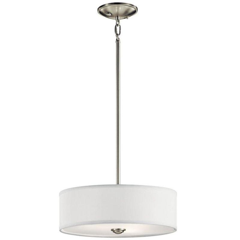 Shailene 14" 3 Light Round Semi Flush with Satin Etched White Diffuser and White Microfiber Shade in Brushed Nickel