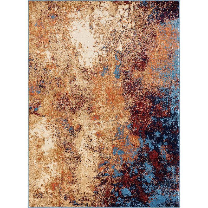 Blue and Beige Abstract 6' x 9' Synthetic Area Rug